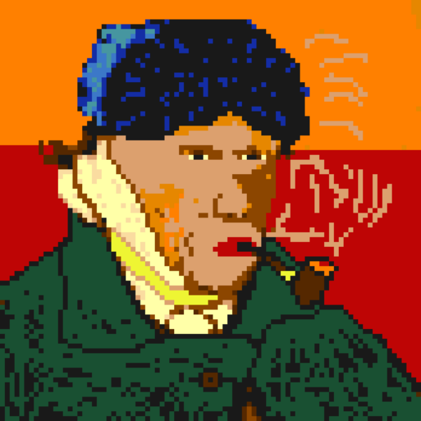 Autoportrait à l’oreille bandée et a la pipe en pixels