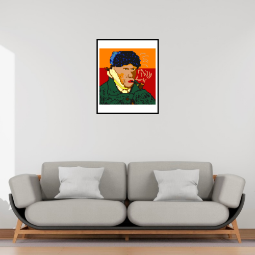 Autoportrait à l’oreille bandée et a la pipe encadré