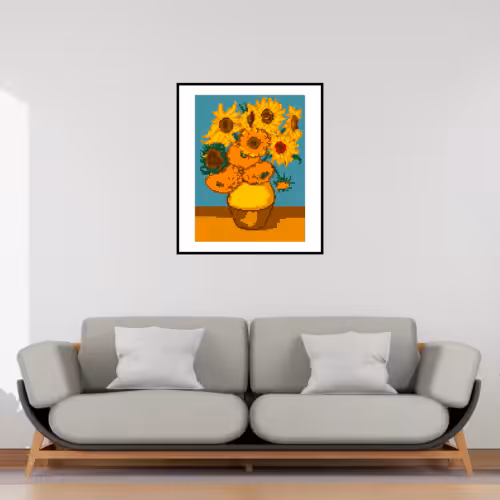 Vase avec douze tournesols encadré