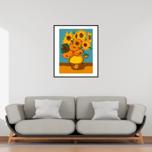 Vase avec douze tournesols encadré