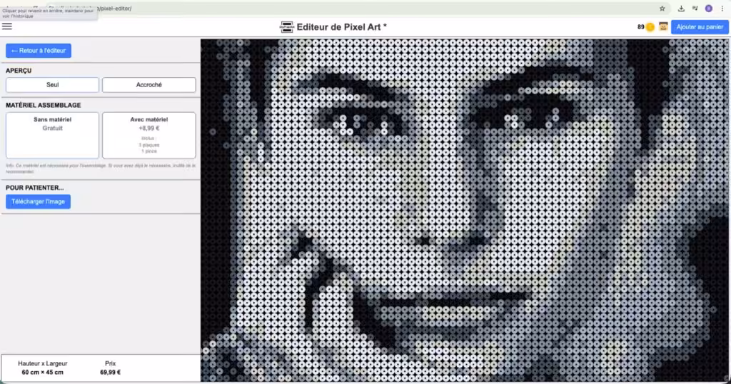 Vue de rendu final du pixel art avec zoom sur les cylindres