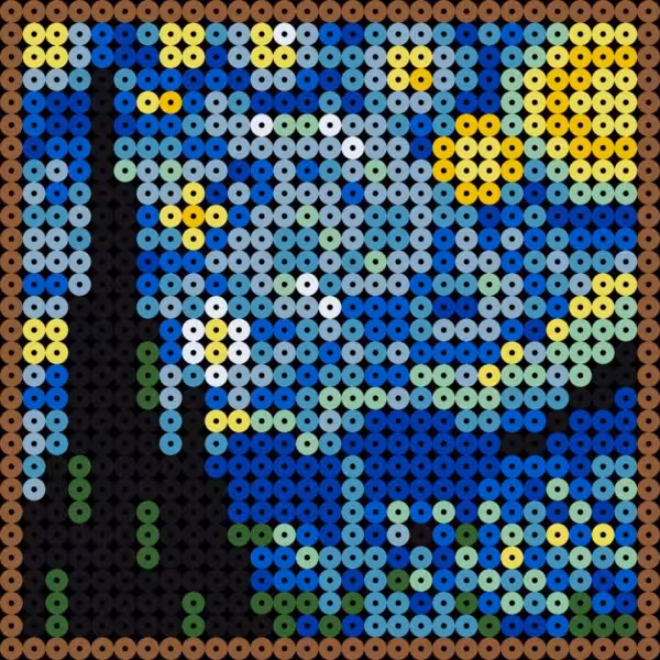 Tableau pixel art nuit étoilée - Van Gogh